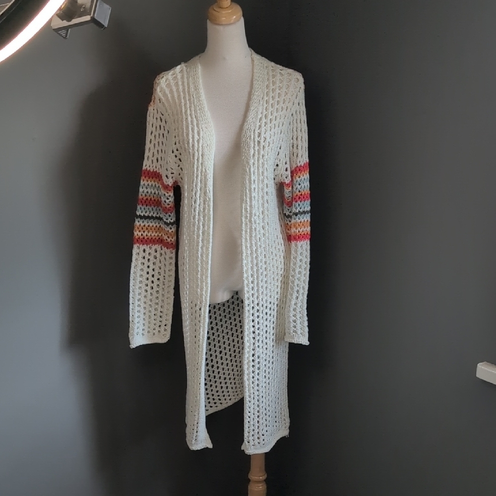 NWOT POL Cream and Multi-color Open Knit Cardigan Sweater